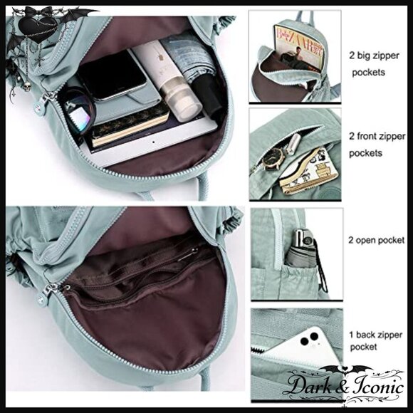 Mini Nylon Backpack Lightweight Daypack Multi-Pocket Casual Travel